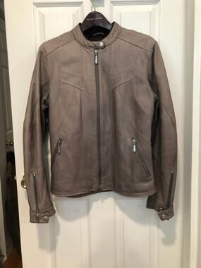 VTG Hein Gericke “La Jolla” Grey Leather Moto Jacket Size 8